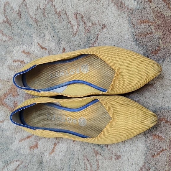Rothys Mustard marigold pointed toe knit washable flats - Picture 1 of 12